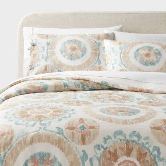 Threshold Other - Open Box - Threshold - Full/Queen Boho Suzani Print Duvet Cove Ivory/Light Teal